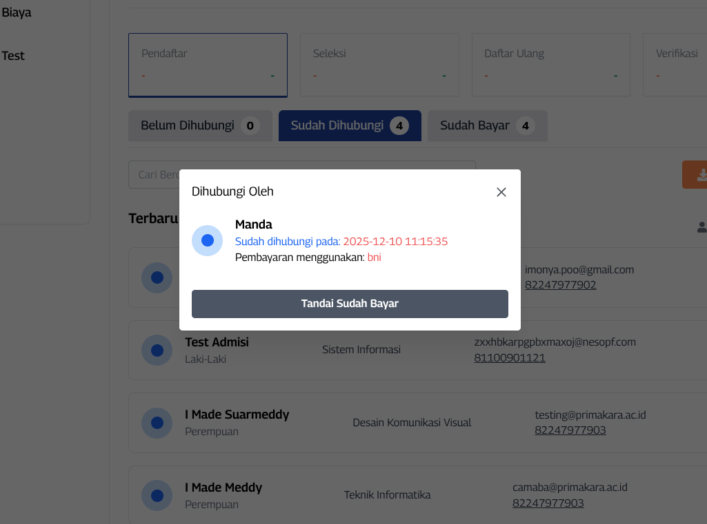 List Sudah Dihubungi
