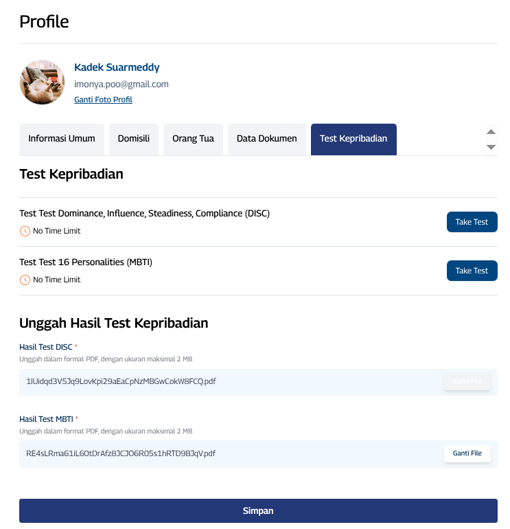 Lengkapi Biodata Test